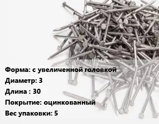 Гвоздь с увеличенной головкой 3х30 оцинкованный 5